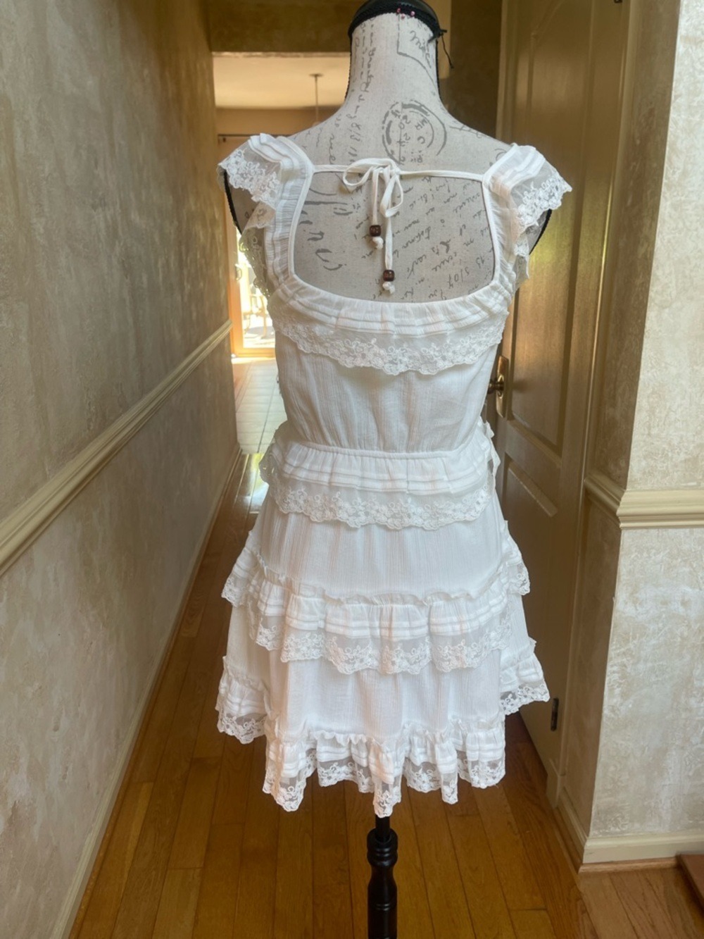 Altar'd State White Cotton Lace Tiered Mini Dress Cottagecore Sz S Coquette New - Picture 4 of 10